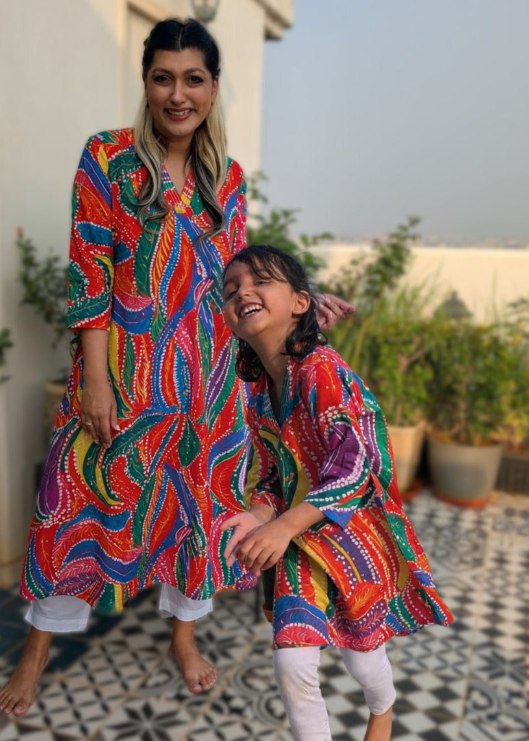 Holi theme Cotton Kurta for Girls, Women | Rangeela Tura Turi Holi theme Cotton Kurta for Girls, Women | Rangeela Tura Turi