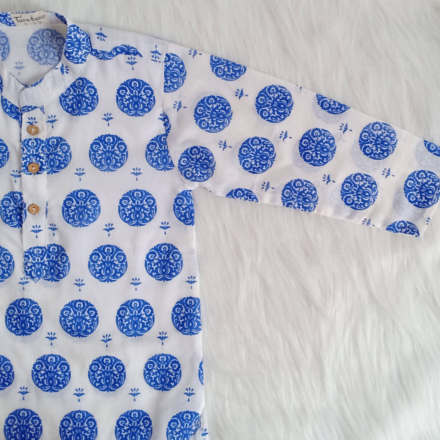 Cotton Malmal Kurta Pajama Set | Alpona Blue