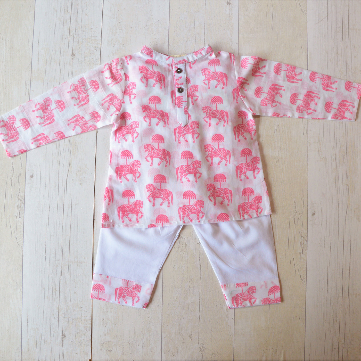 Cotton Malmal Kurta Pajama Set - Tugbug Ghoda Pink