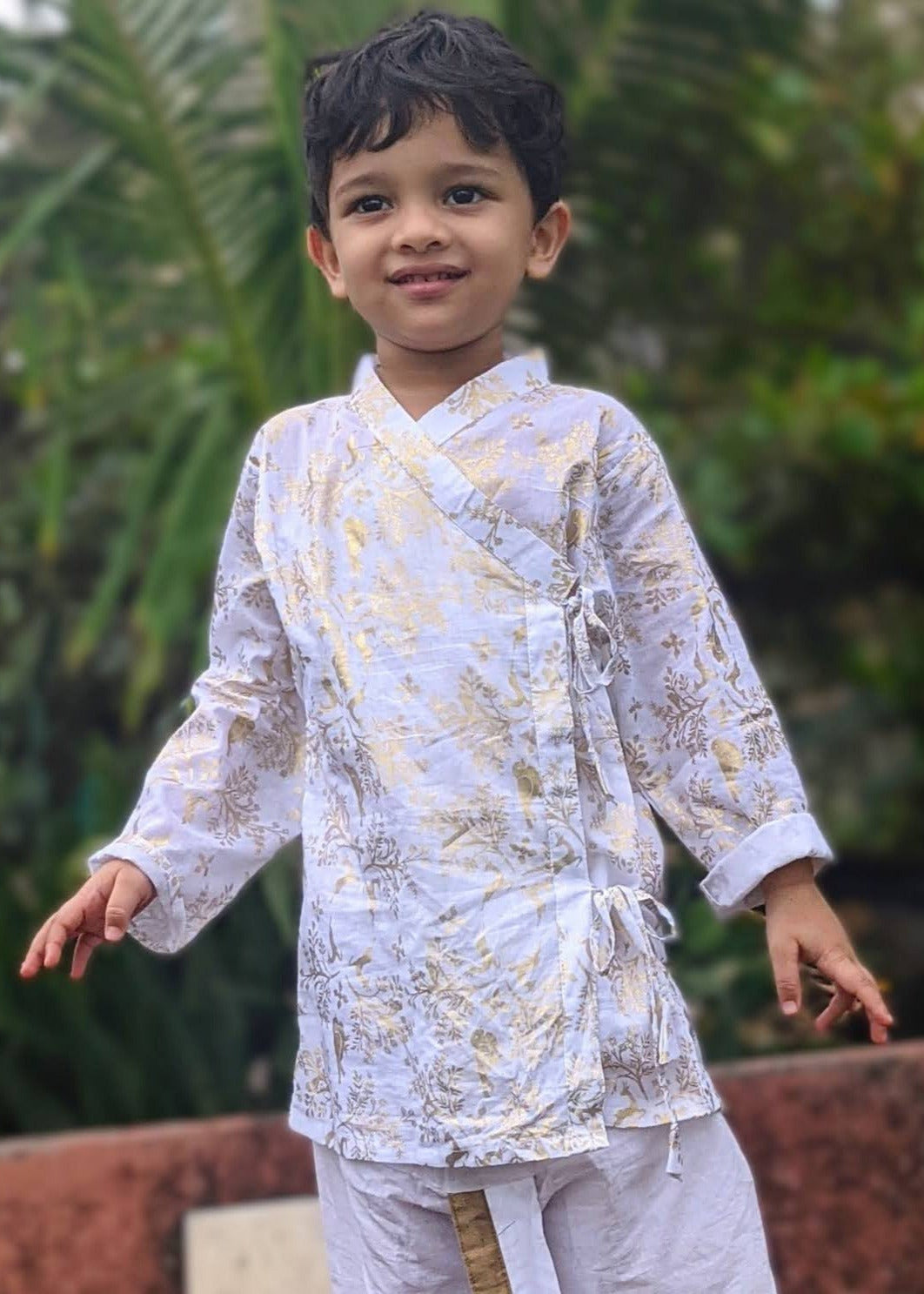 Cotton Angrakha Kurta Sonchiriya White Gold – Tura Turi