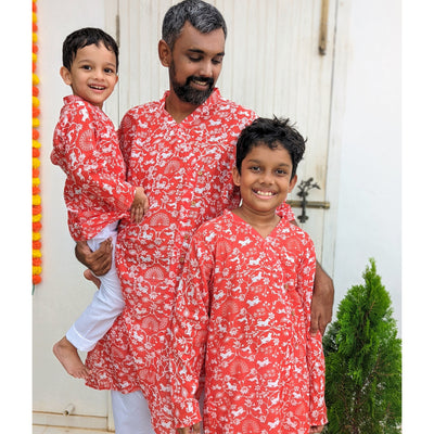 red cotton kurta for boys and men