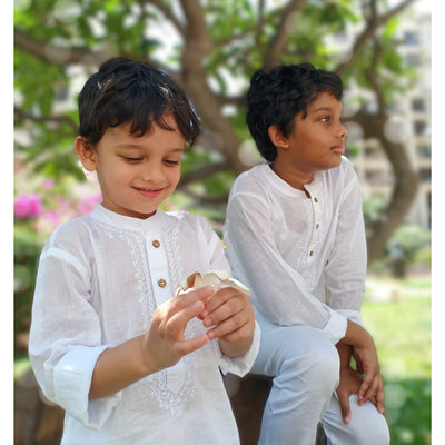 white cotton malmal kurta for boys