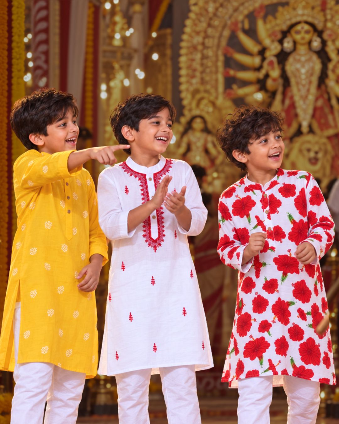 Boys' Durga Puja kurta and panjabi collection 2026 by Tura Turi — soft cotton malmal and silk in festive prints