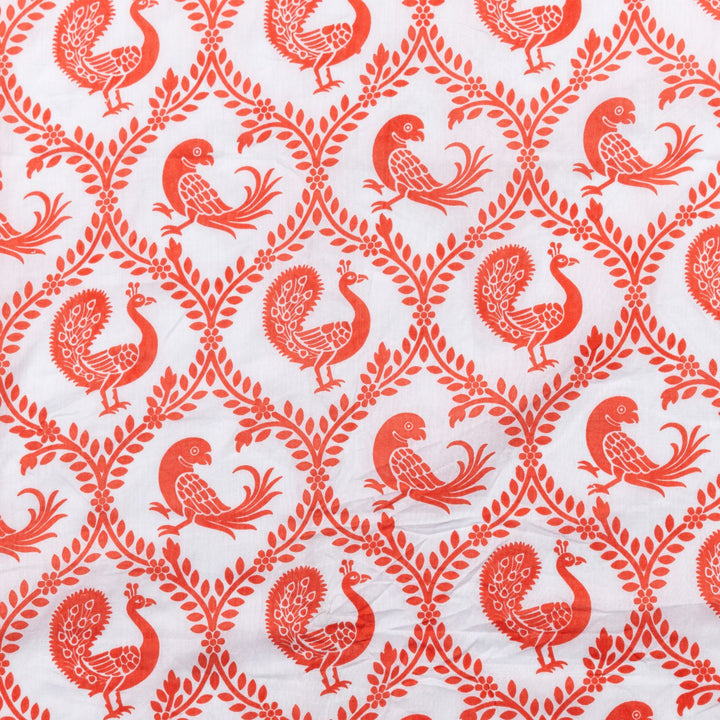 Cotton Malmal Fabric | Pyaare Panchhi, Coral Pink