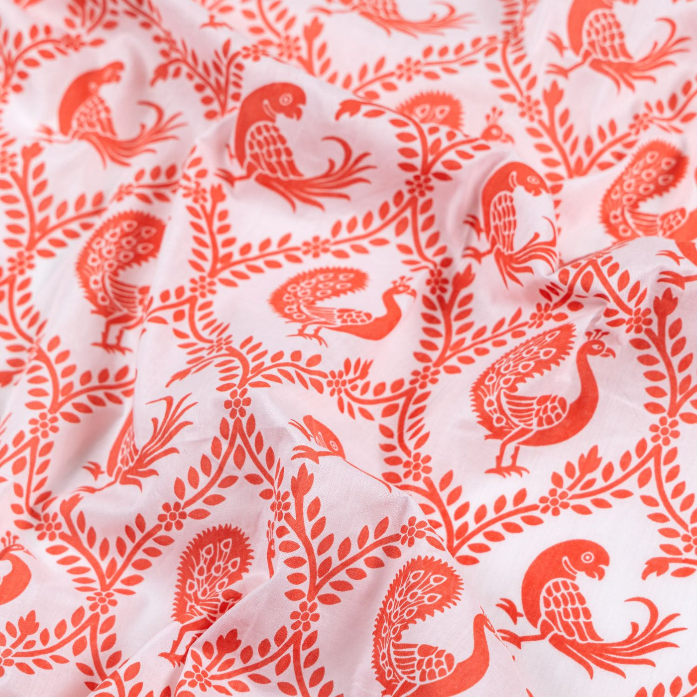Malmal Cotton Malmal Fabric | Pyaare Panchhi, Coral Pink – Tura Turi