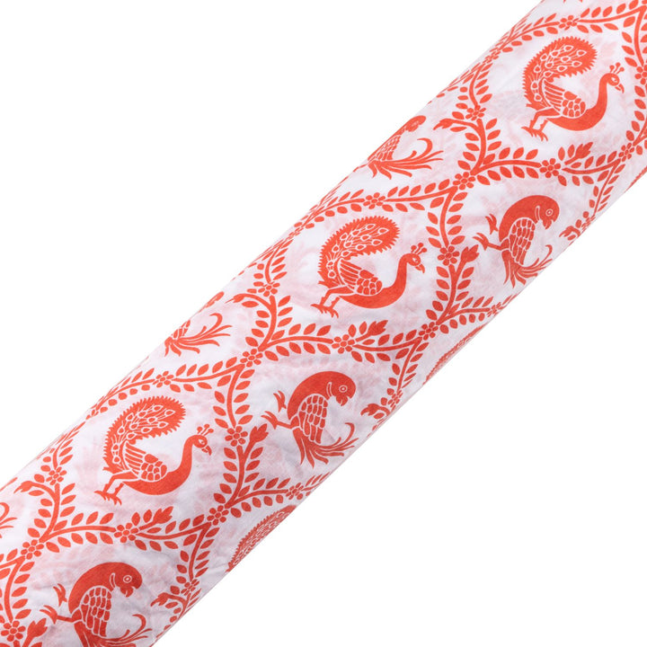Cotton Malmal Fabric | Pyaare Panchhi, Coral Pink