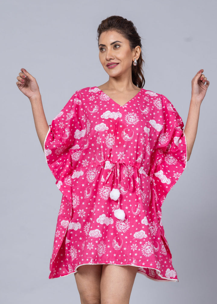 Cotton Malmal Beach Kaftan - Nayantaara Pink