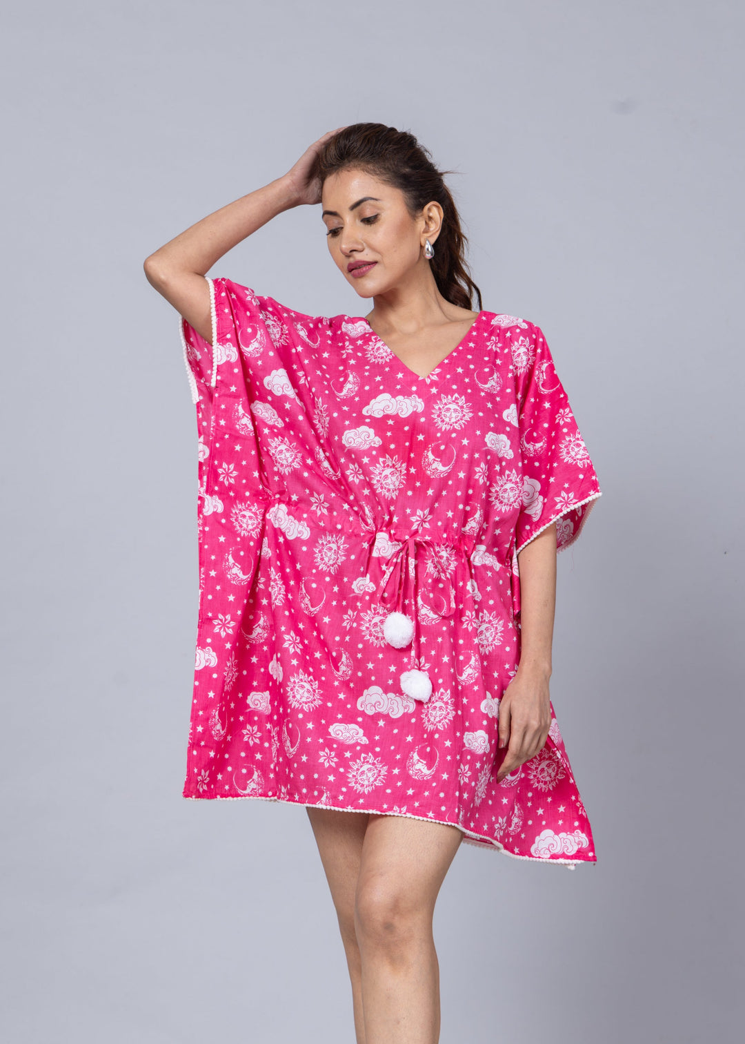 Cotton Malmal Beach Kaftan - Nayantaara Pink