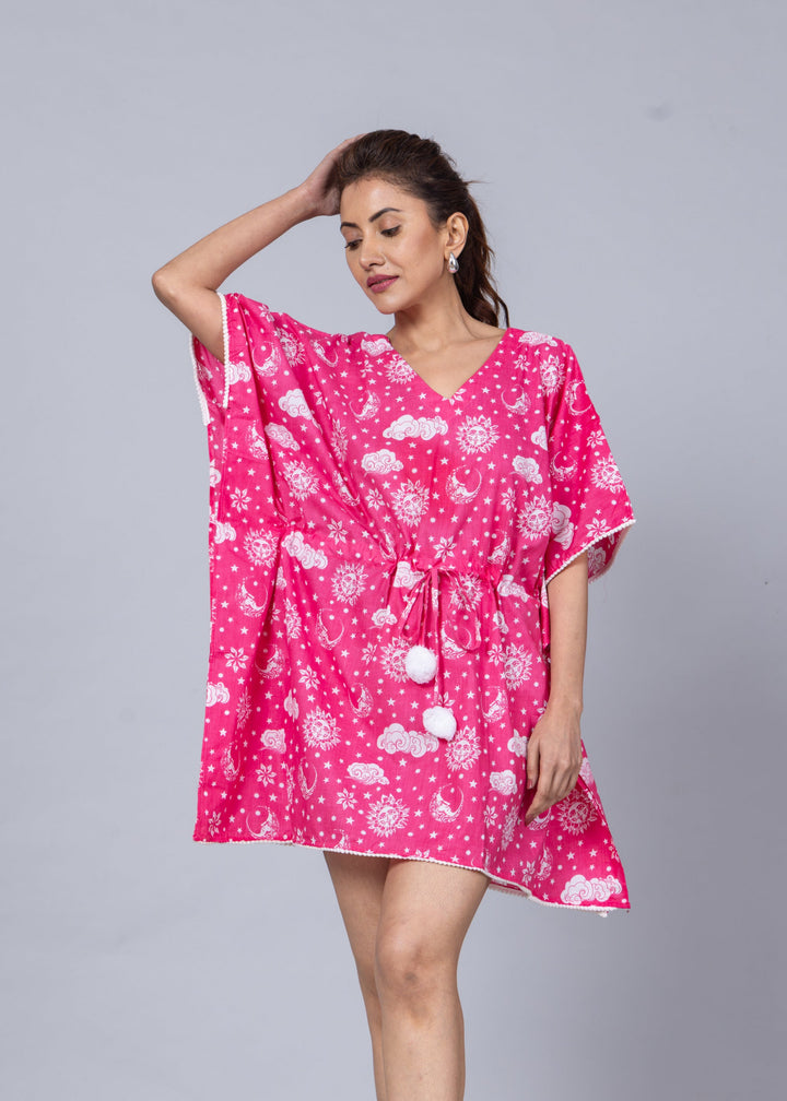 Cotton Malmal Beach Kaftan - Nayantaara Pink