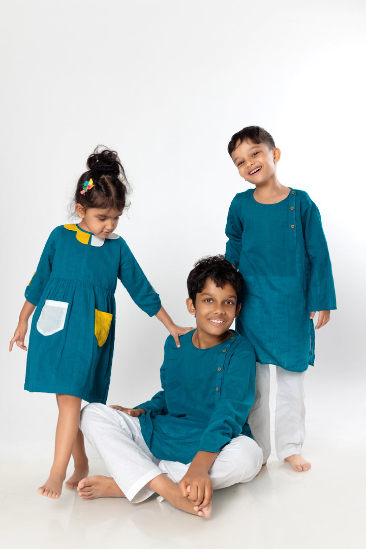 Cotton Dress | Colour Pop, Turquoise Blue | 0-12Y