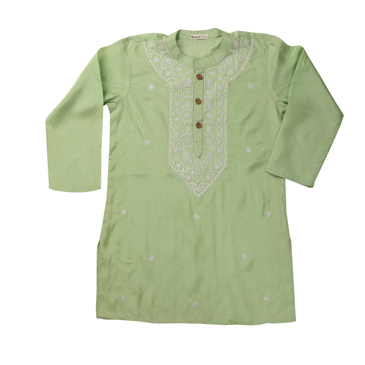 Embroidered Viscose Silk Kurta for Boys, Men | Mint Green