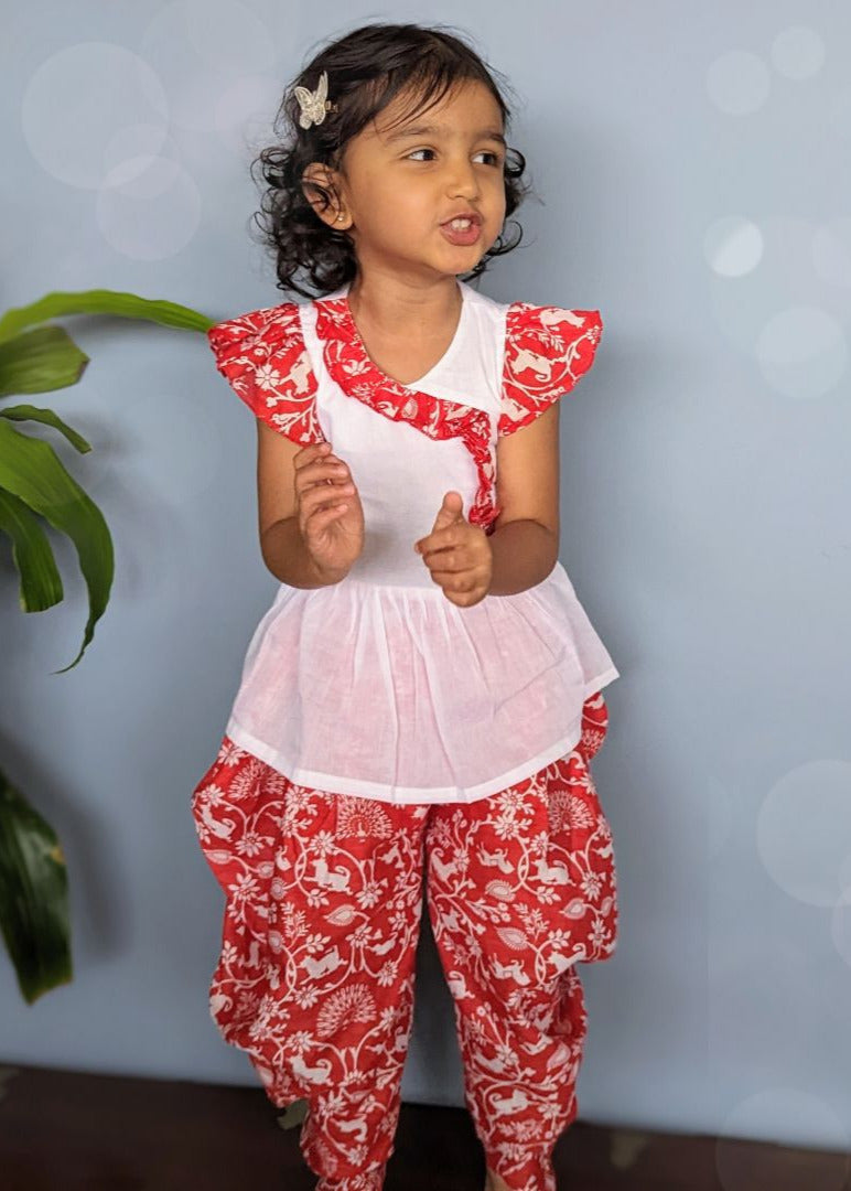 Cotton Malmal Girls Kurti-Dhoti Set | Shikargah