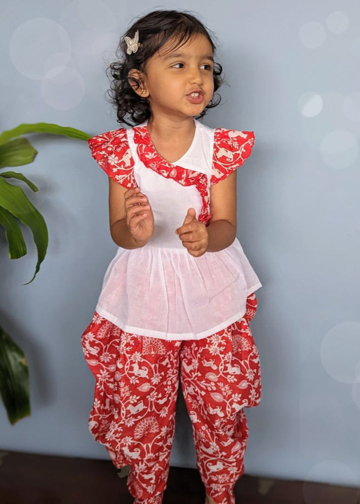 Cotton Malmal Girls Kurti-Dhoti Set | Shikargah
