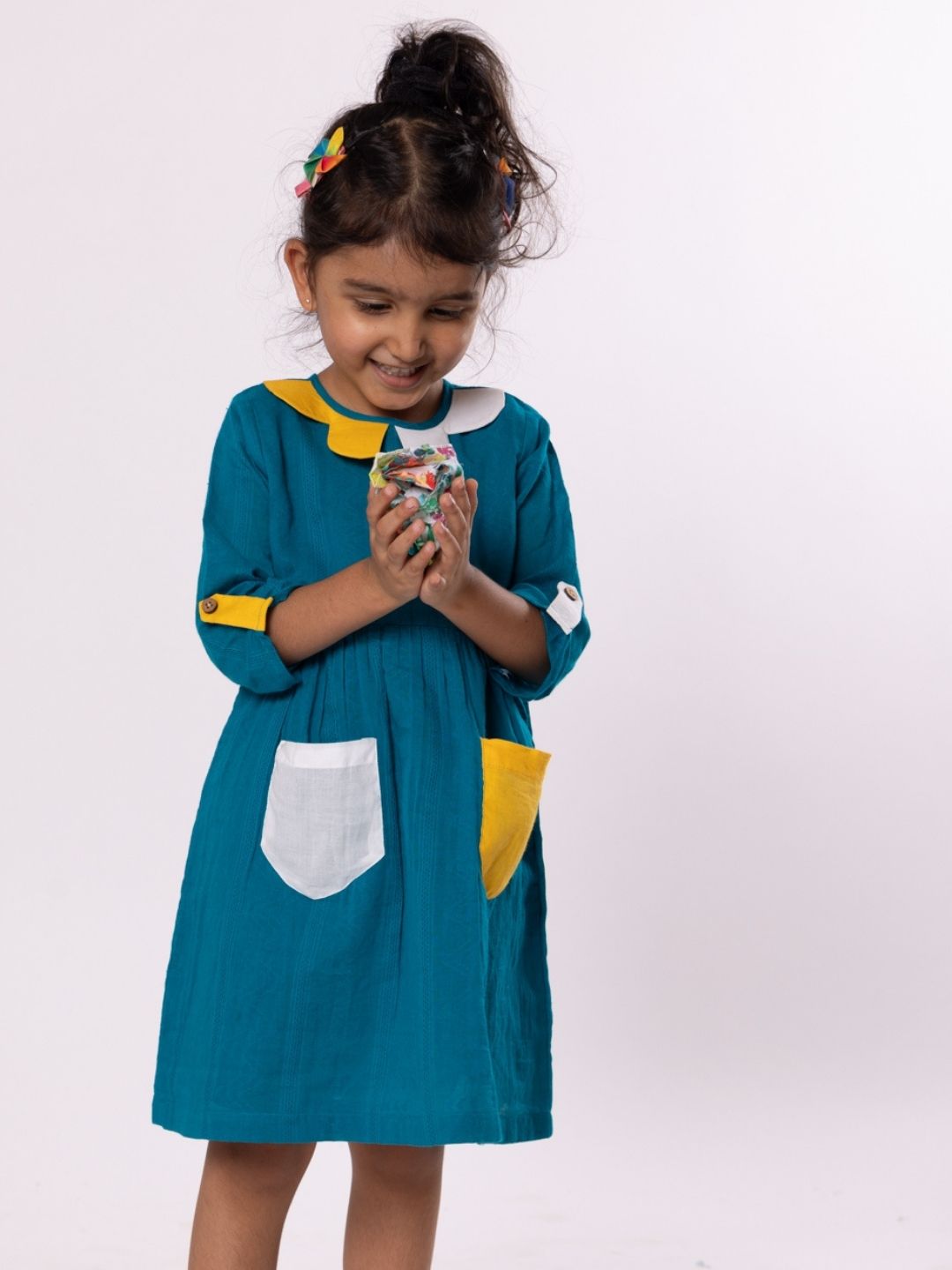 Cotton Dress | Colour Pop, Turquoise Blue | 0-12Y