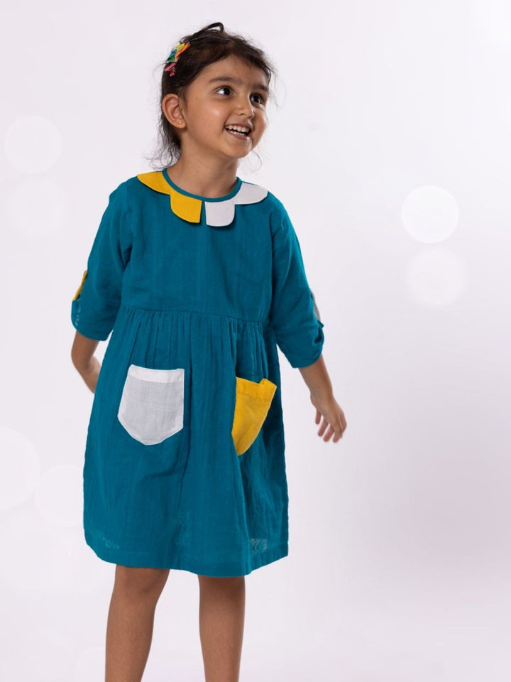 Cotton Dress | Colour Pop, Turquoise Blue | 0-12Y