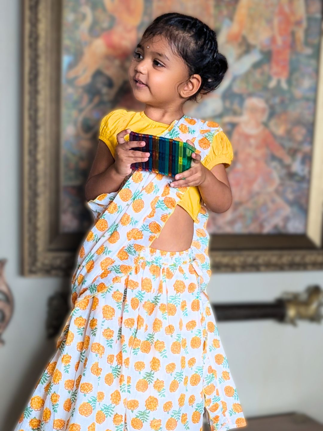 Prestitched Malmal Saree for Girls | Marigold