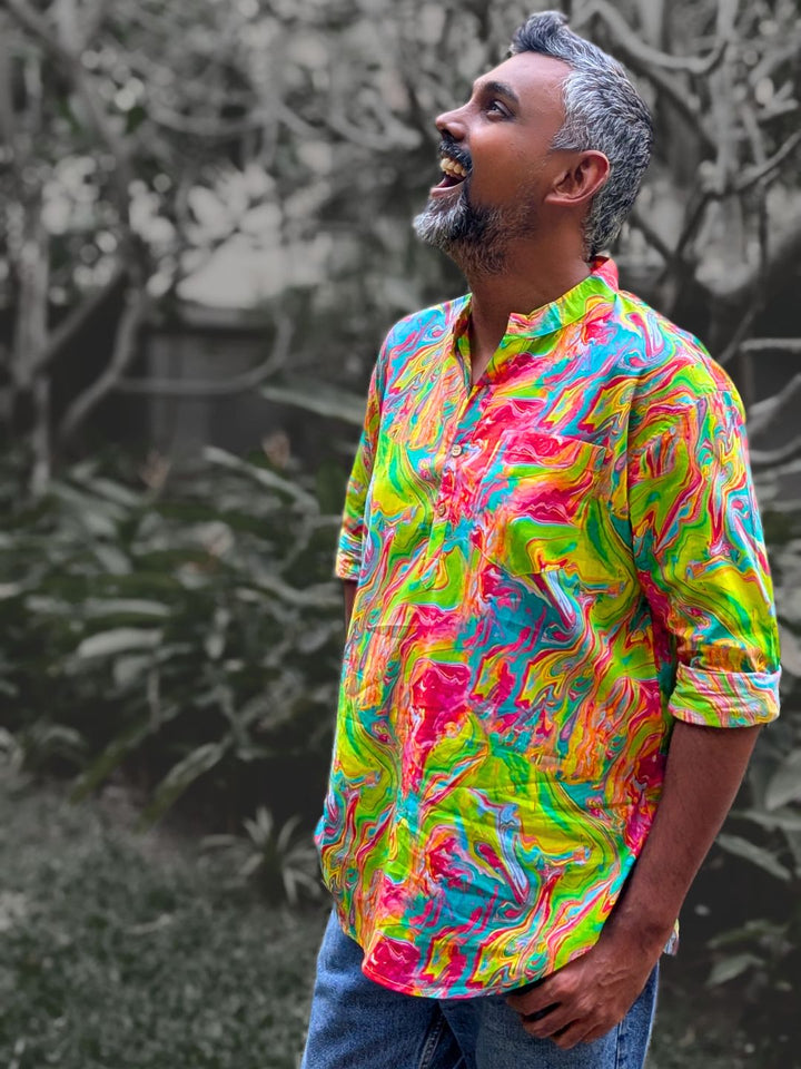 Holi print Kurta-Shirt for Boys, Men | Neon Holi
