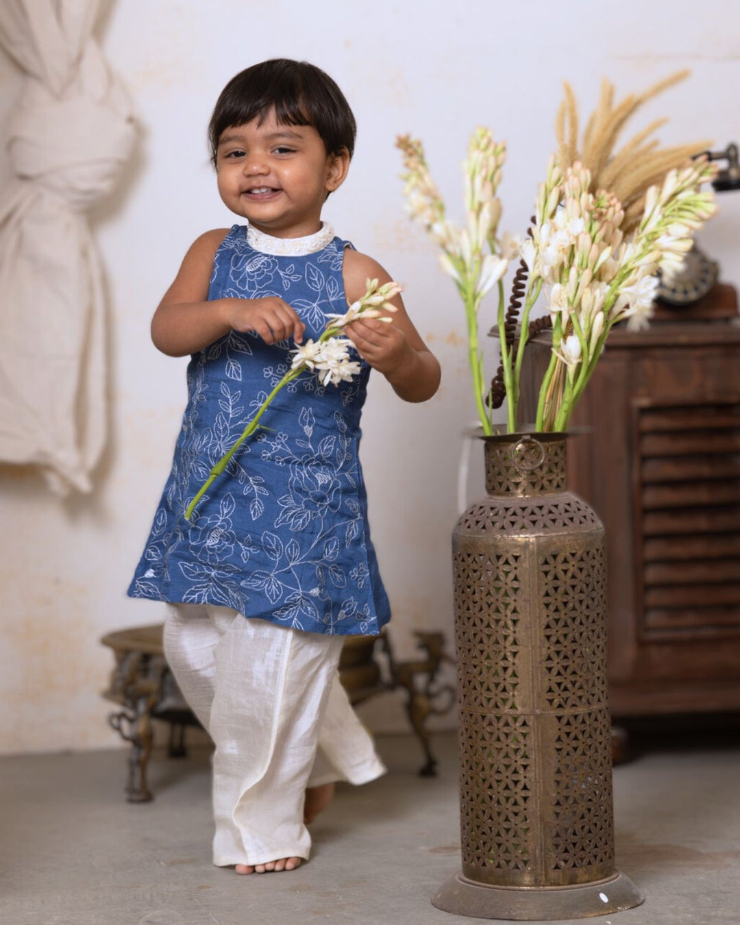 Embroidered Girls Kurta &amp; Palazzo Pants | Blue Rose