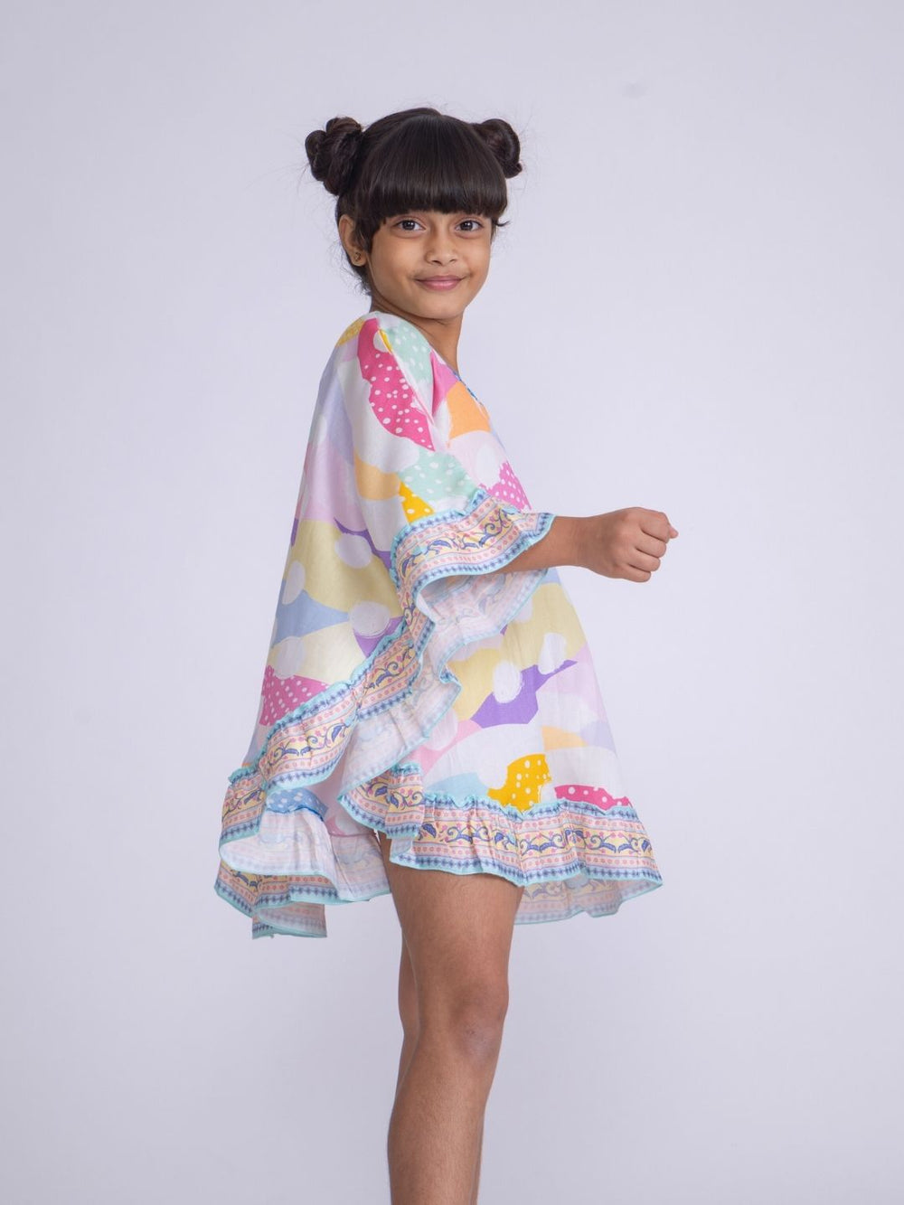 Girls' Kaftan Poncho Top – Pastel Polka Print | Breezy Summer Wear by Tura Turi