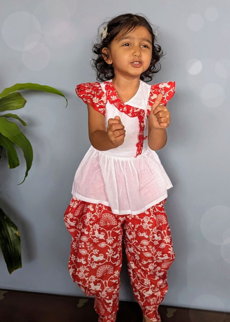 Cotton Malmal Girls Kurti-Dhoti Set | Shikargah
