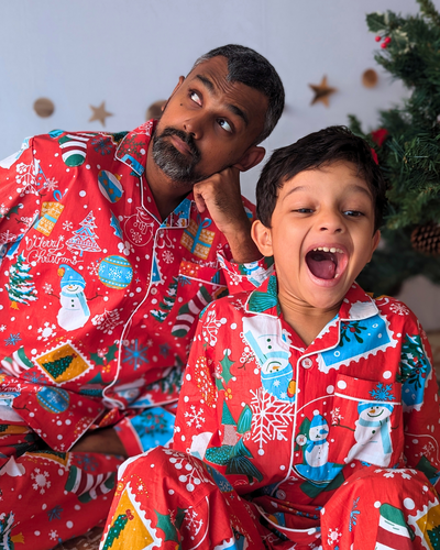 Cotton Pajama Set for Kids | Jingle Bells - Red