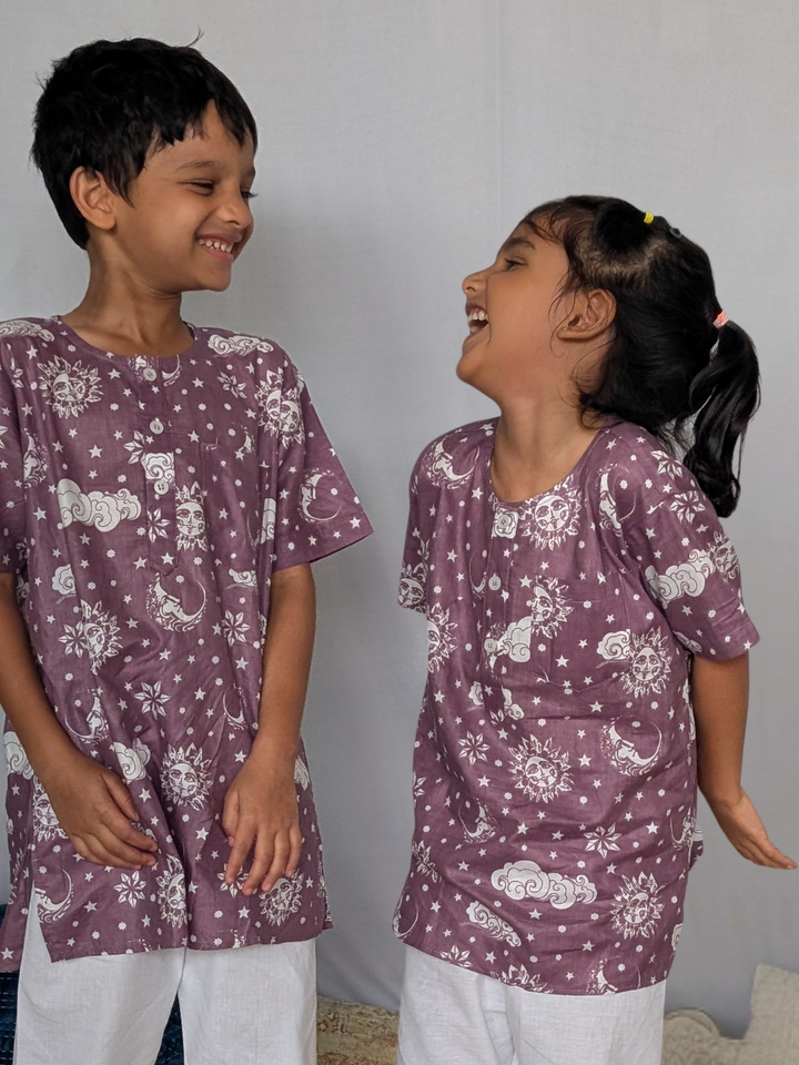 Cotton Night Suit for Kids | Nayantaara Mauve