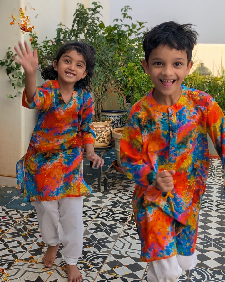 Holi print Cotton Kurta for Boys, Men | Gulaal