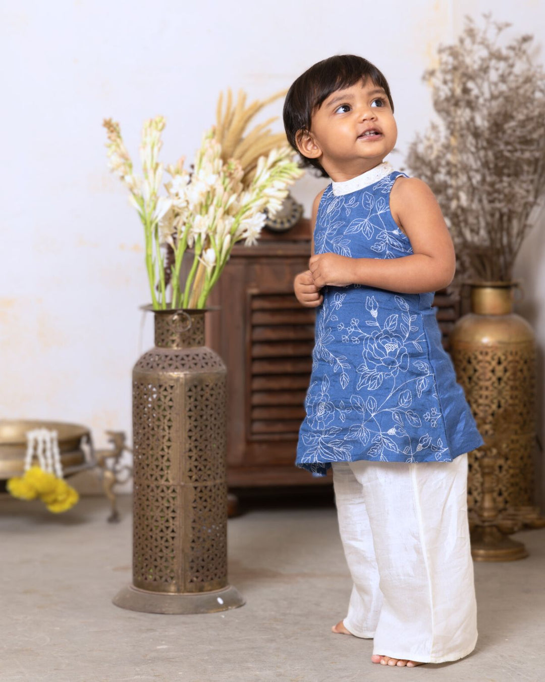 Embroidered Girls Kurta &amp; Palazzo Pants | Blue Rose