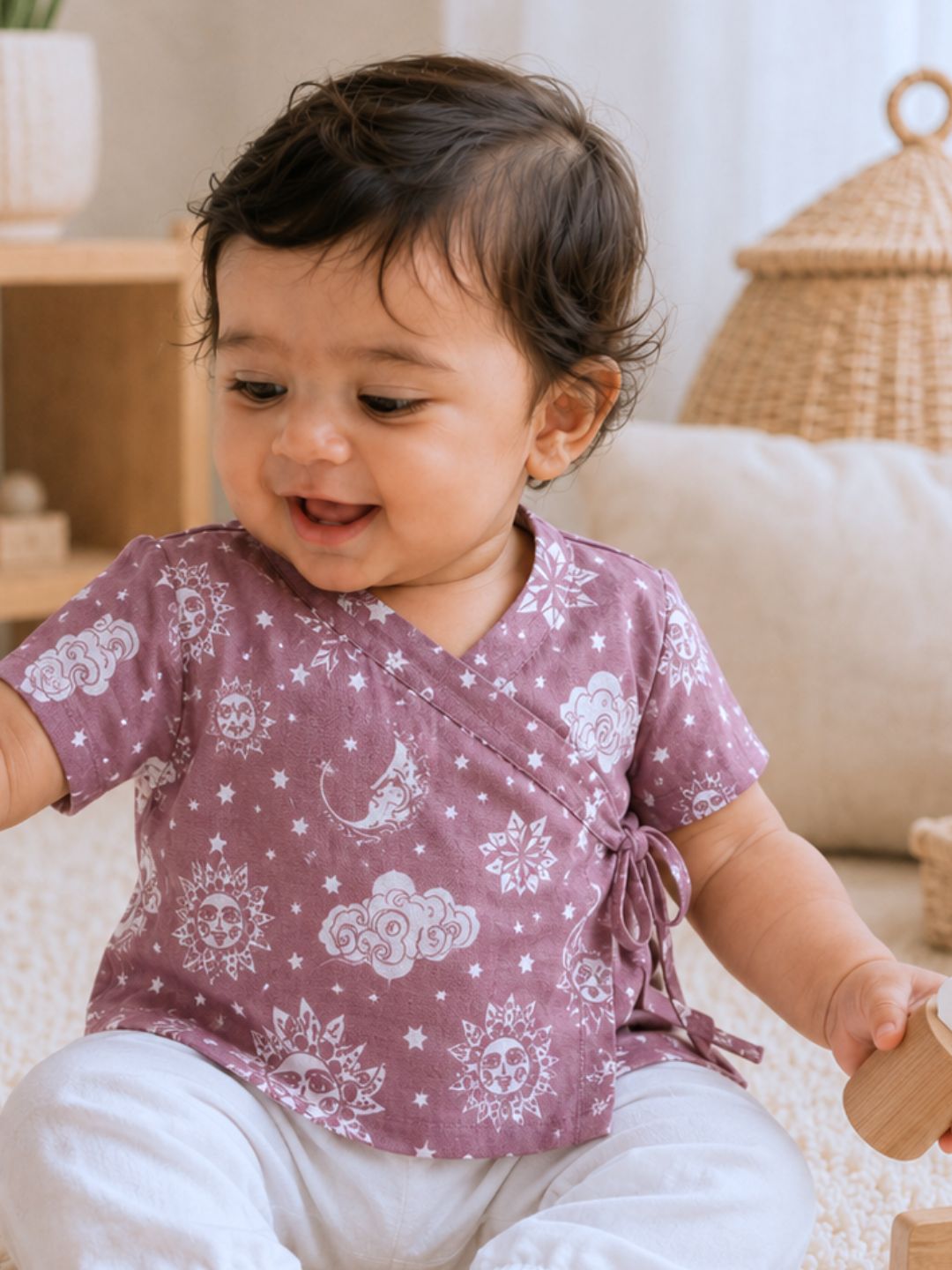 Nayantaara Mauve cotton muslin baby angrakha jhabla for newborns – Tura Turi