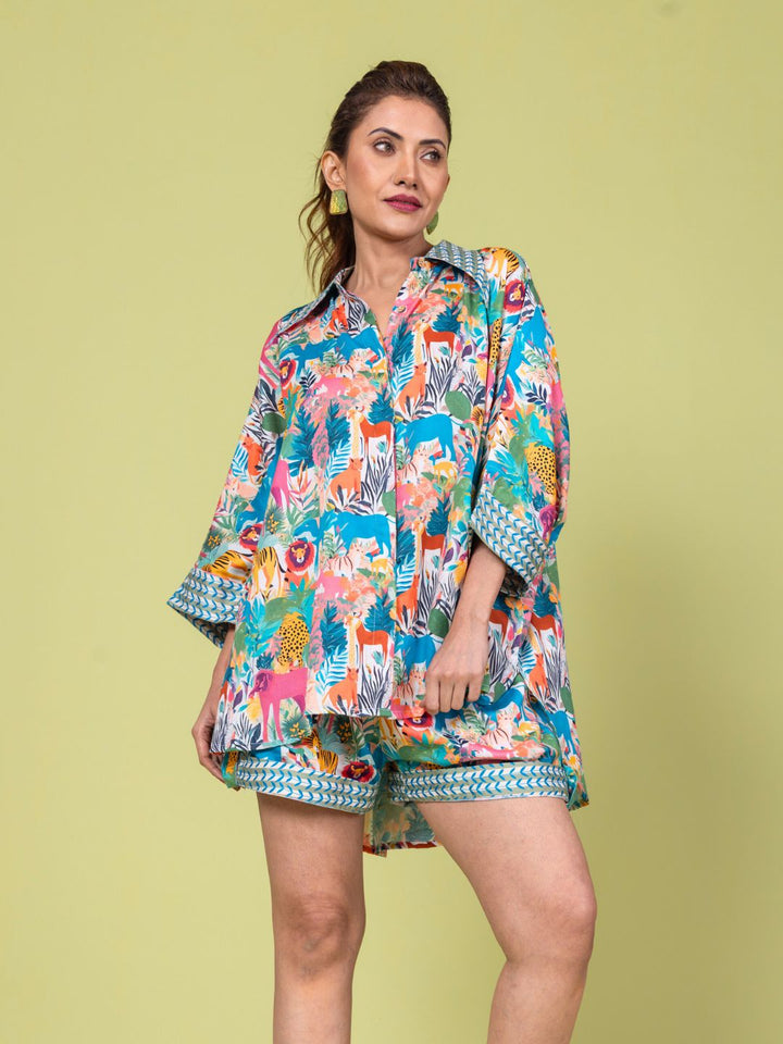 Women’s Cotton Top &amp; Shorts Co-ord Set – Whimsical Forest Print | Breezy Summer Wear by Tura Turi