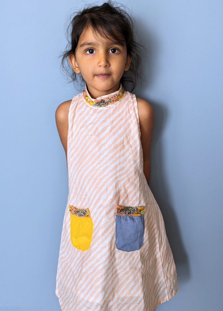 Cotton Girls Halter Neck Dress | Leheriya Peach