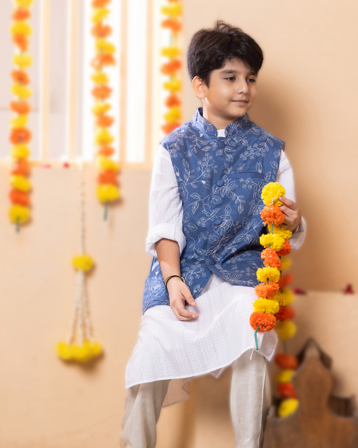 boy wearing blue nehru modi jacket for wedding or indian ethnic festive wear