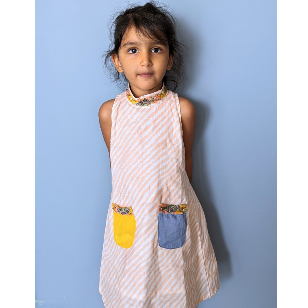 Malmal A-Line Dress for Girls | Leheriya Peach