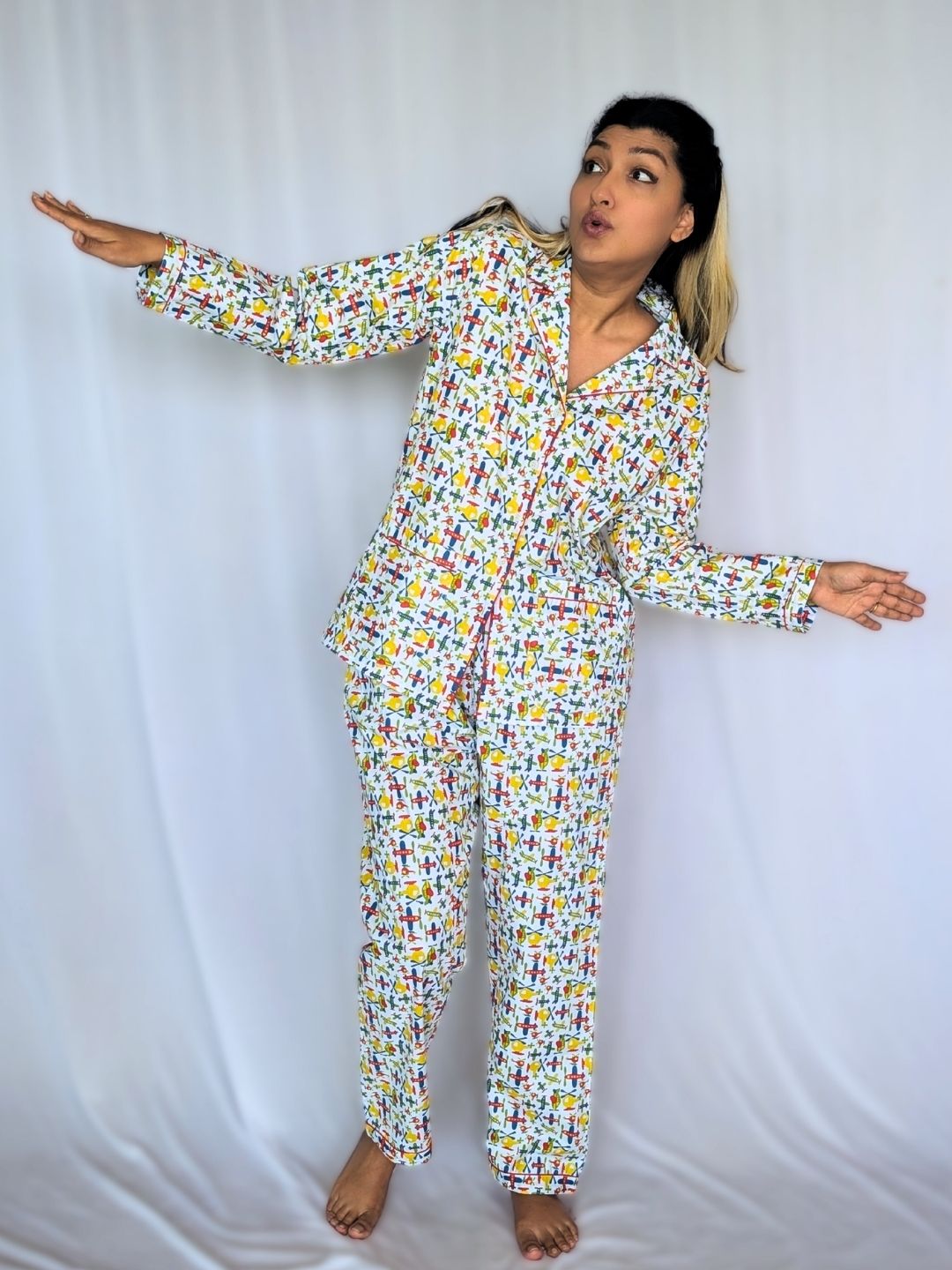 Planes print women’s cotton night suit – lightweight nightwear by Tura Turi