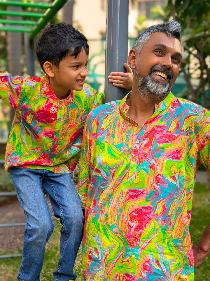 Holi print Kurta-Shirt for Boys, Men | Neon Holi