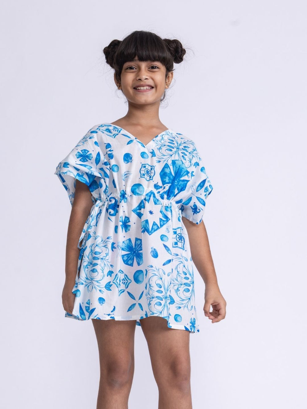 Girls' Cotton Kaftan – Azure Print | Breezy Summer Dress by Tura Turi