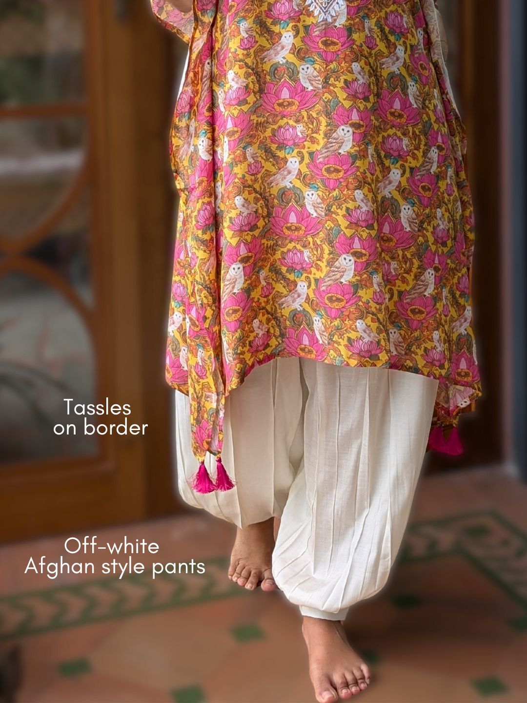 Embroidered Viscose Silk Kaftan with Afghan Pants | Kamala