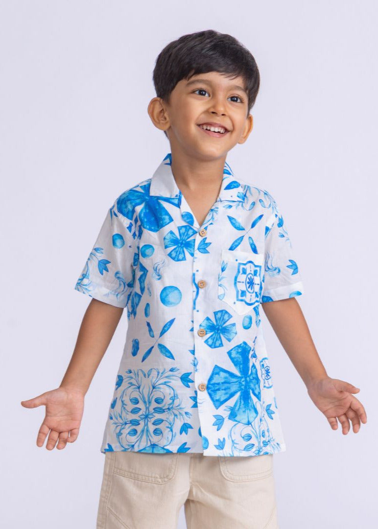 Boys' Cotton Shirt – Azure Print | Cool Summer Shirt by Tura Turi