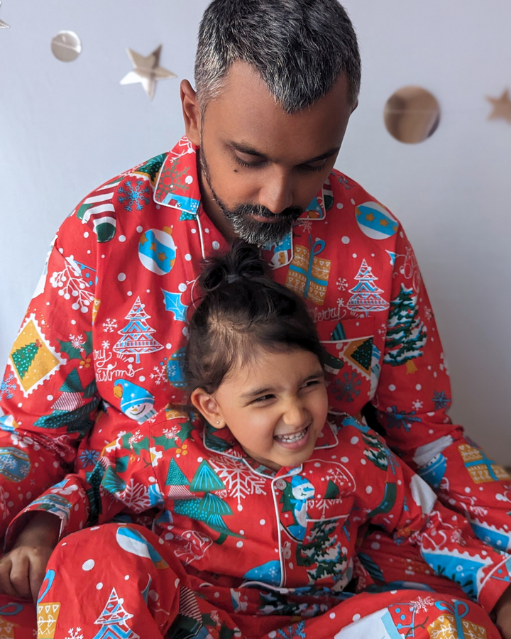 Cotton Night Suit for Kids | Jingle Bells - Red