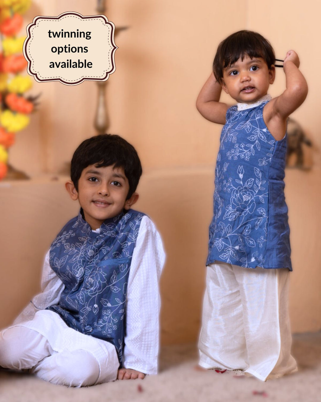 Embroidered Girls Kurta &amp; Palazzo Pants | Blue Rose