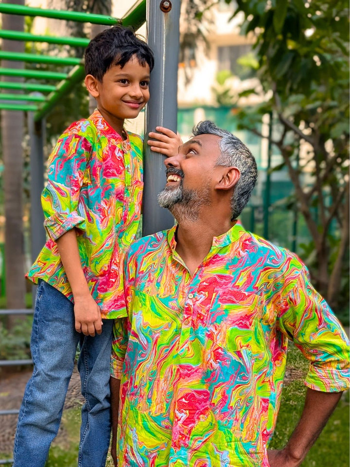 Holi print Kurta-Shirt for Boys, Men | Neon Holi