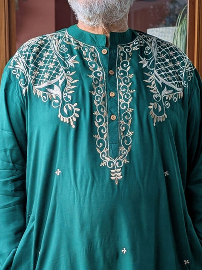 hand embroidered emerald green kurta with jaali work