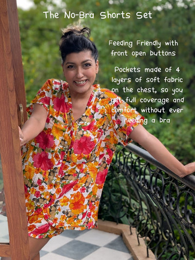 Women's 'No Bra' Night Suit Shorts Set | Hibiscus