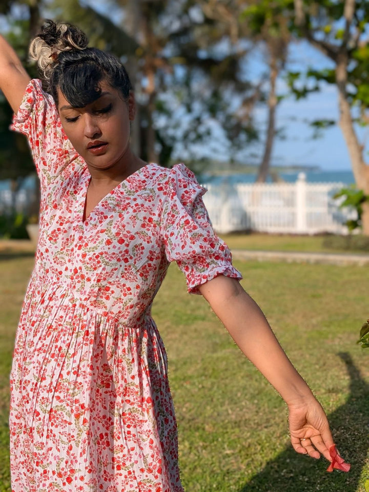 stylish puffed sleeves cotton dress for women
