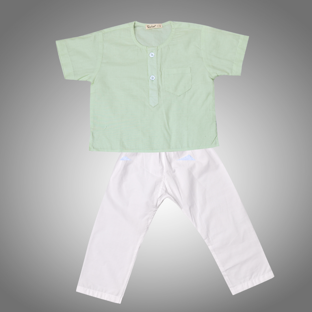 Cotton Mul Night Wear for Kids | Mint Green