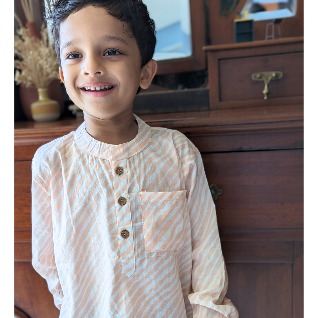 Malmal Kurta-Shirt for Boys, Men | Leheriya Peach