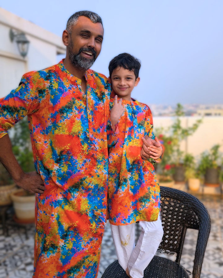 Holi print Cotton Kurta for Boys, Men | Gulaal