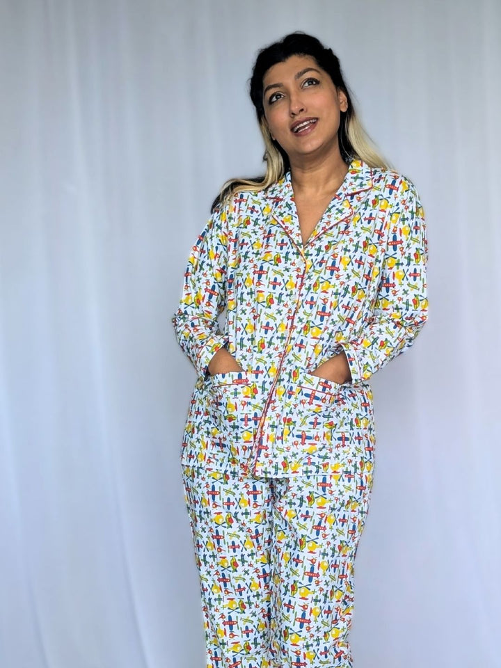 Planes print women’s cotton night suit – lightweight nightwear by Tura Turi