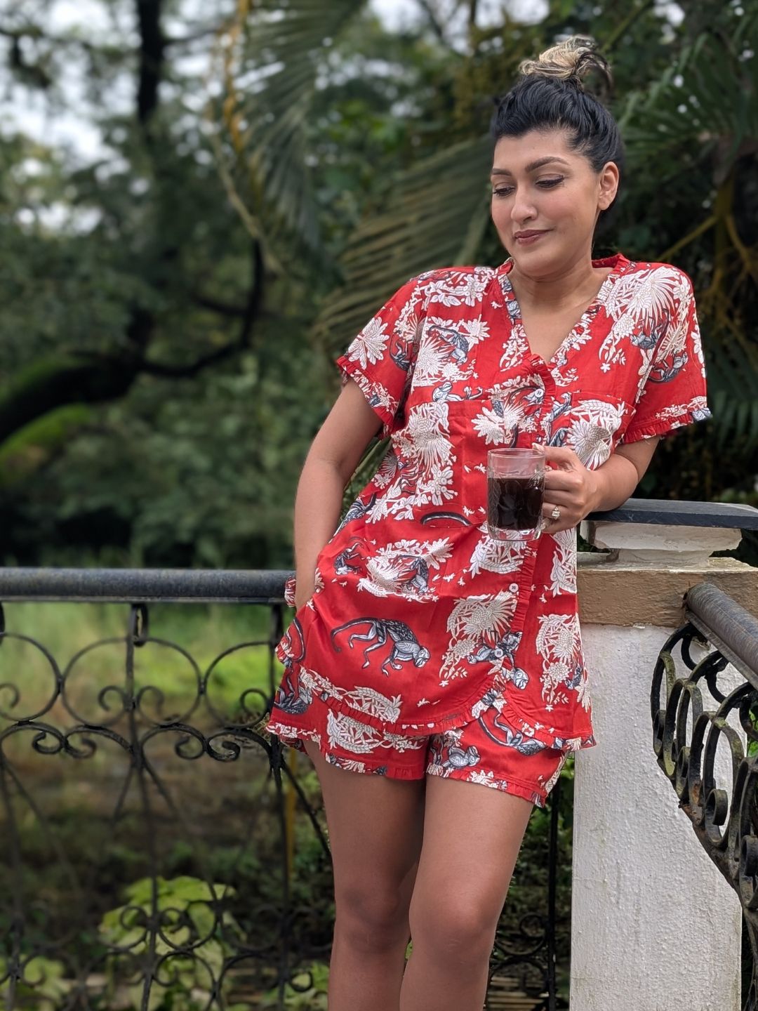 feeding friendly nightsuit for women, shorts and top set oversized