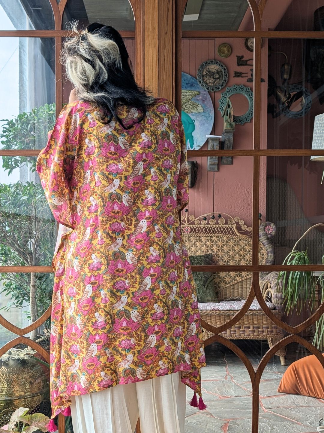 Embroidered Viscose Silk Kaftan with Afghan Pants | Kamala